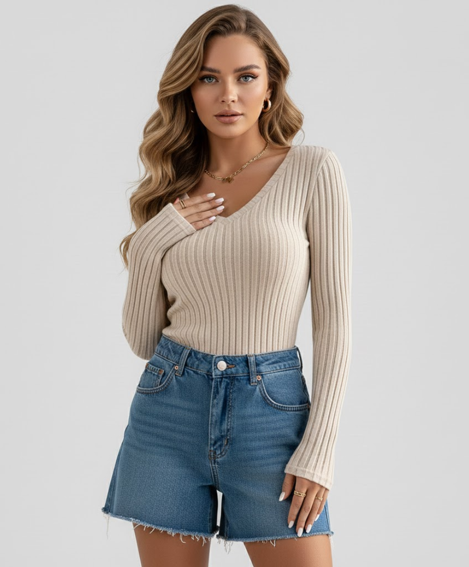 Elegancka Bluzka 'Vera' z Dekoltem V - Klasyczny Krój