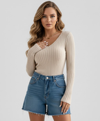 Elegancka Bluzka 'Vera' z Dekoltem V - Klasyczny Krój