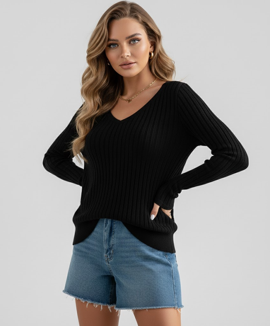 Elegancka Bluzka 'Vera' z Dekoltem V - Klasyczny Krój